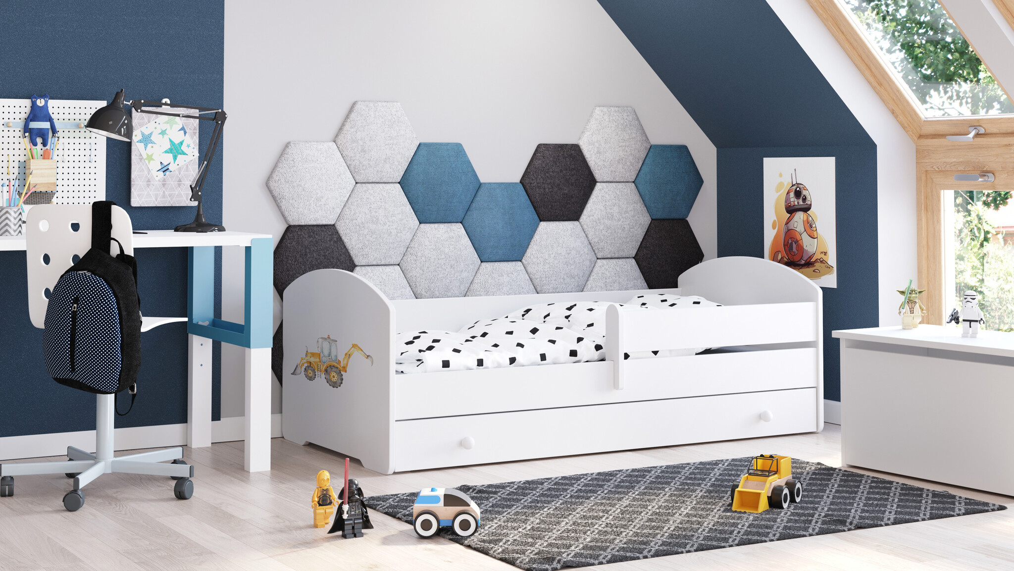 Kinderbed - tractor thema - met lade - 160x80 cm - met matras