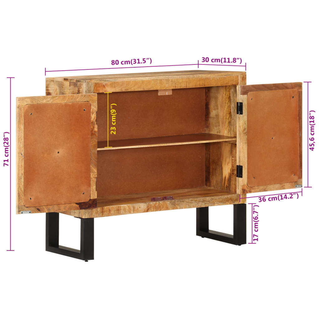 vidaXL Dressoir 80x30x71 cm massief ruw mangohout en metaal