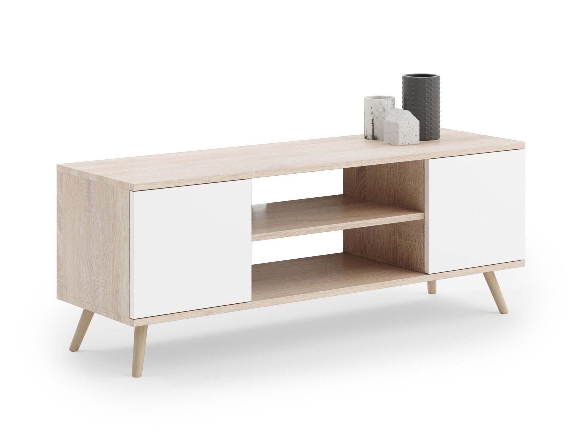 TV-meubel - houten poten - beige wit - 155x40x50 cm