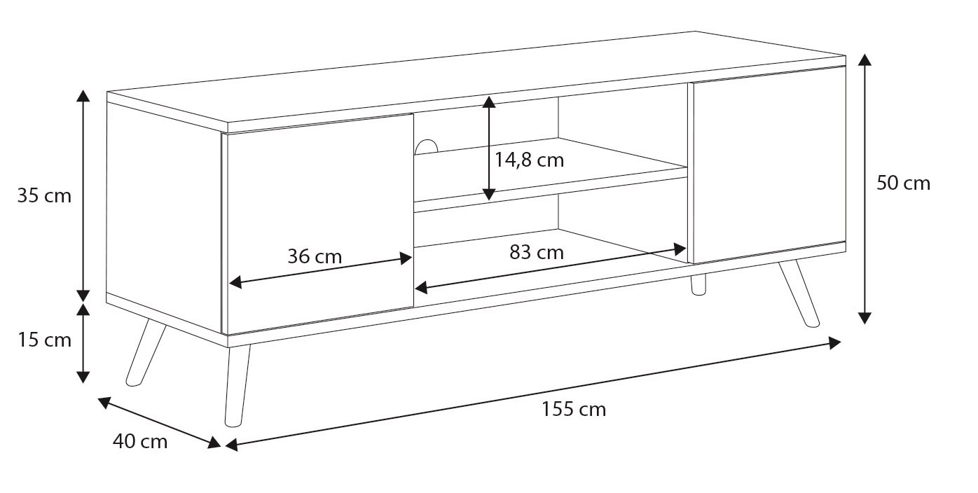 TV-meubel - houten poten - beige wit - 155x40x50 cm