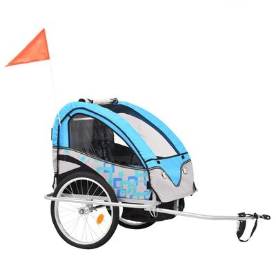 vidaXL Fietstrailer en kinderwagen 2-in-1 blauw en grijs