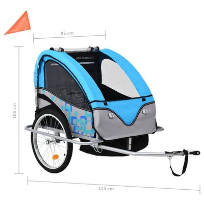 vidaXL Fietstrailer en kinderwagen 2-in-1 blauw en grijs