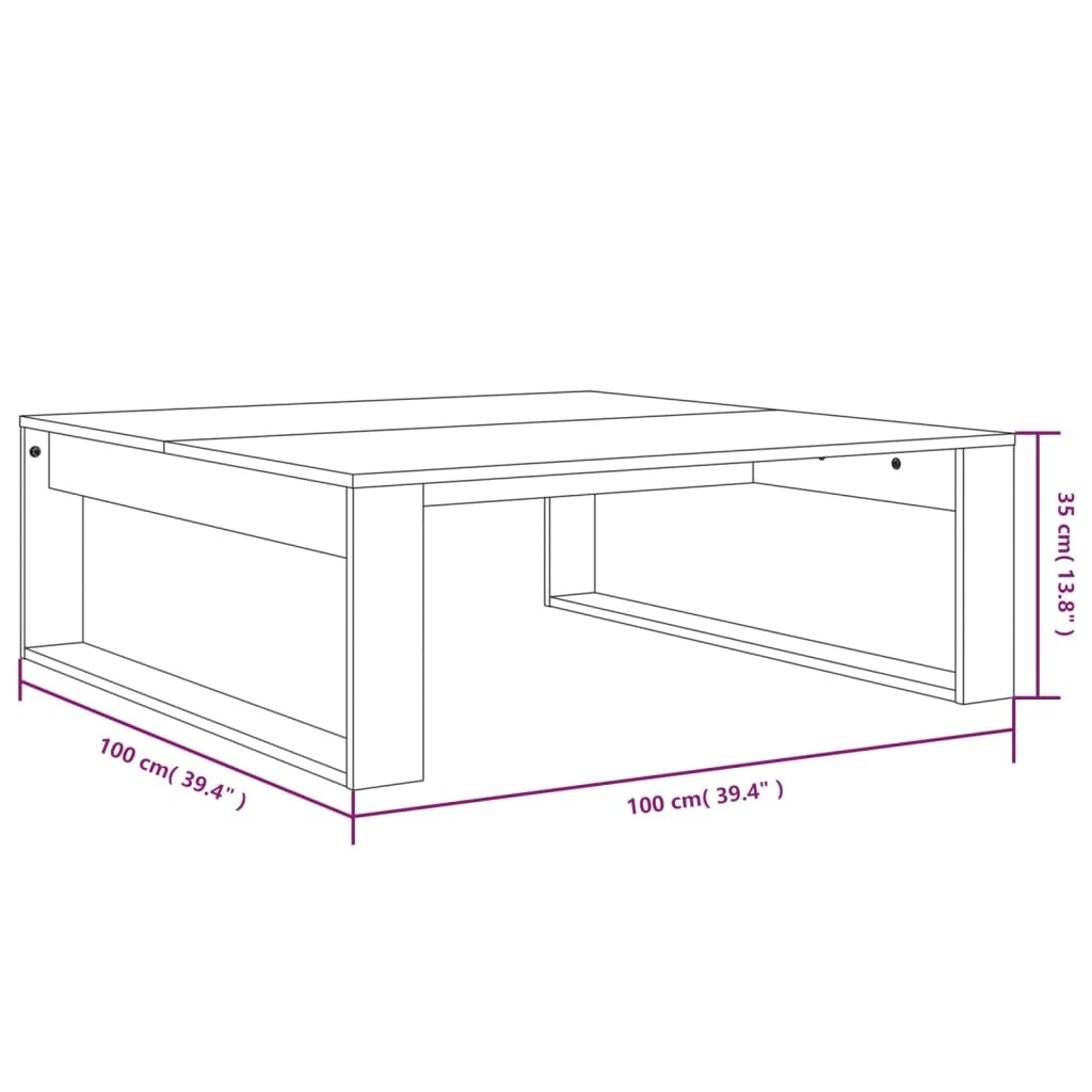 vidaXL Salontafel 100x100x35 cm bewerkt hout bruin eikenkleur