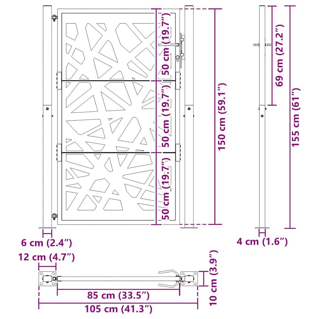 vidaXL Poort met lichtontwerp 105x155 cm staal zwart