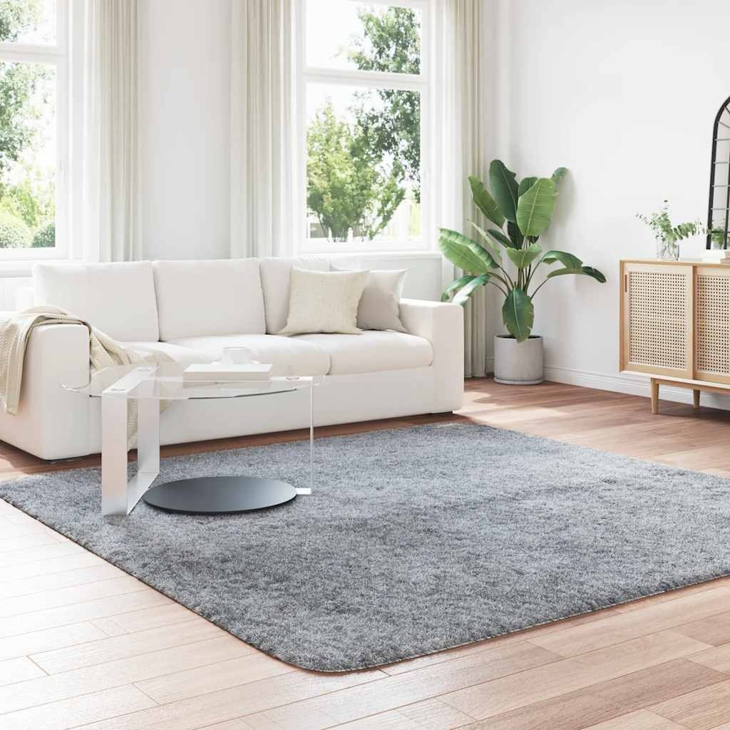 vidaXL Hoogpolig vloerkleed NAVARRA 240x240 cm polyester lichtgrijs