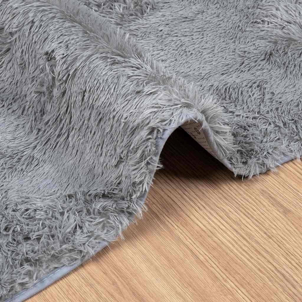 vidaXL Hoogpolig vloerkleed NAVARRA 240x240 cm polyester lichtgrijs