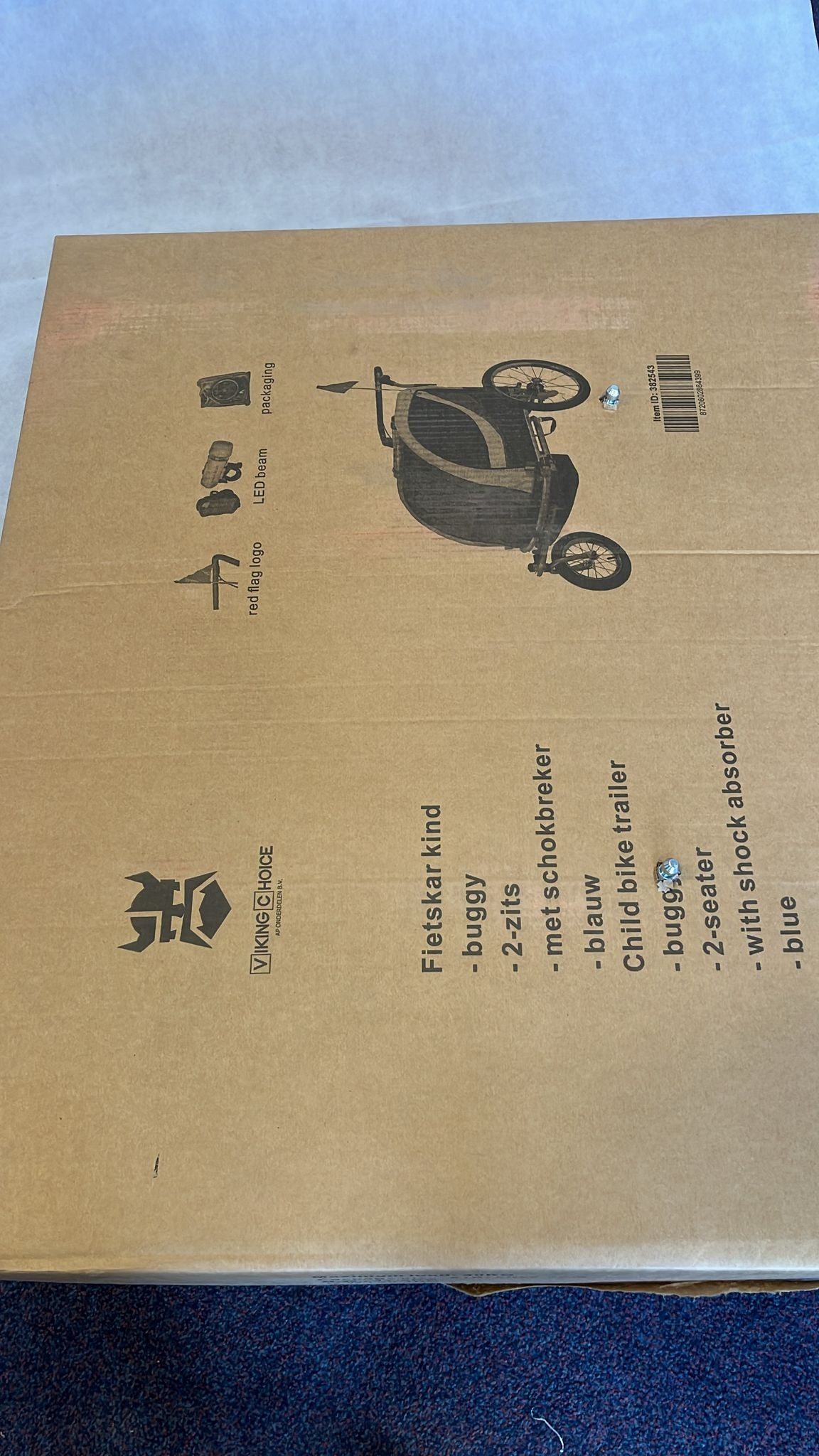 Fietskar Kind/Buggy 2-Zits met Schokbreker Blauw - 50% Korting!