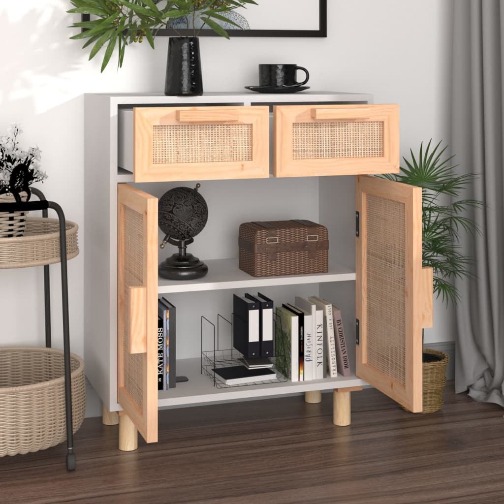 vidaXL Dressoir Grenenhout & Rattan Wit -60x30x75cm - 40% Korting!