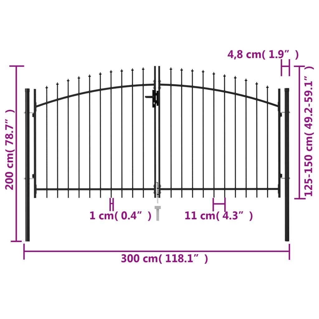 VidaXL Dubbele Poort 3x1,5m Zwart Staal - Puntig Top! 40% Korting