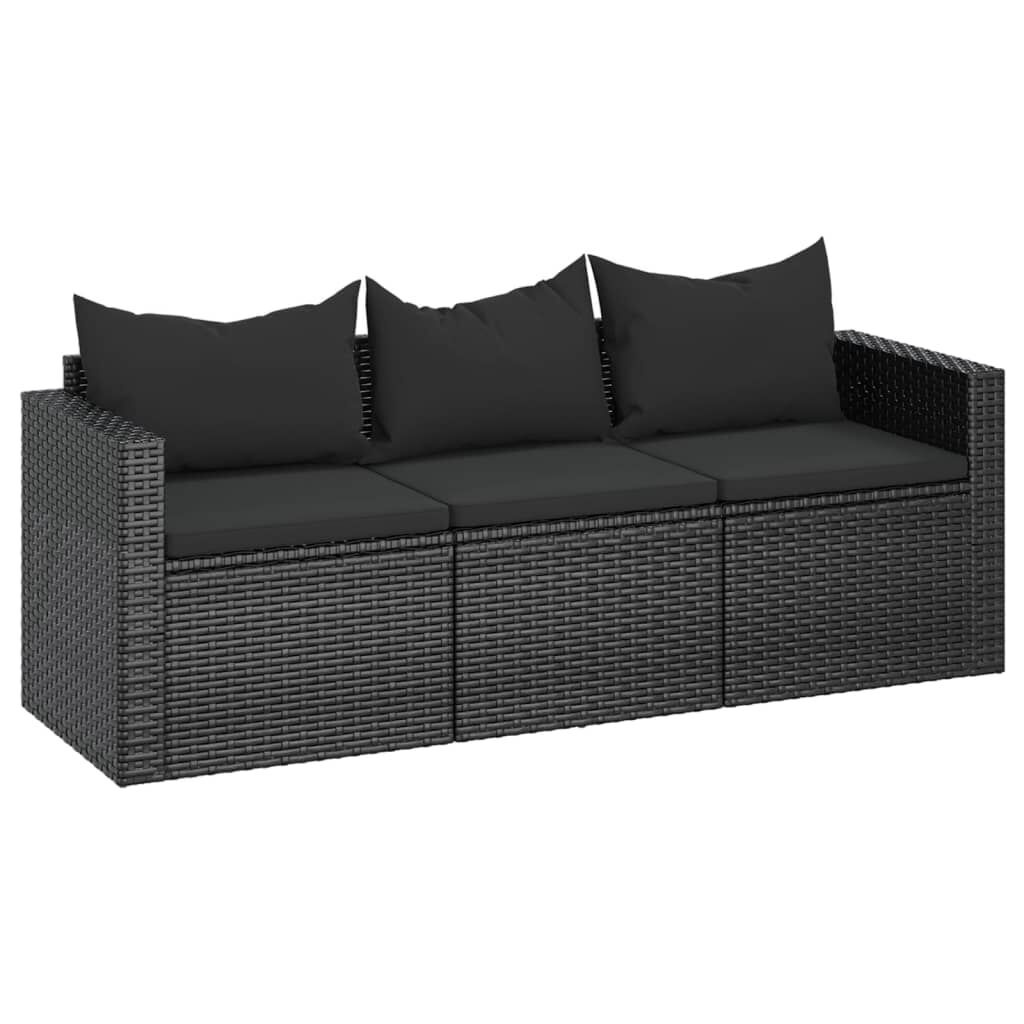 Tuinbank 3-zits Poly Rattan Zwart + Kussens -46%