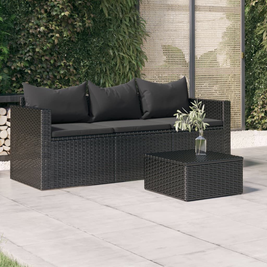 Tuinbank 3-zits Poly Rattan Zwart + Kussens -46%
