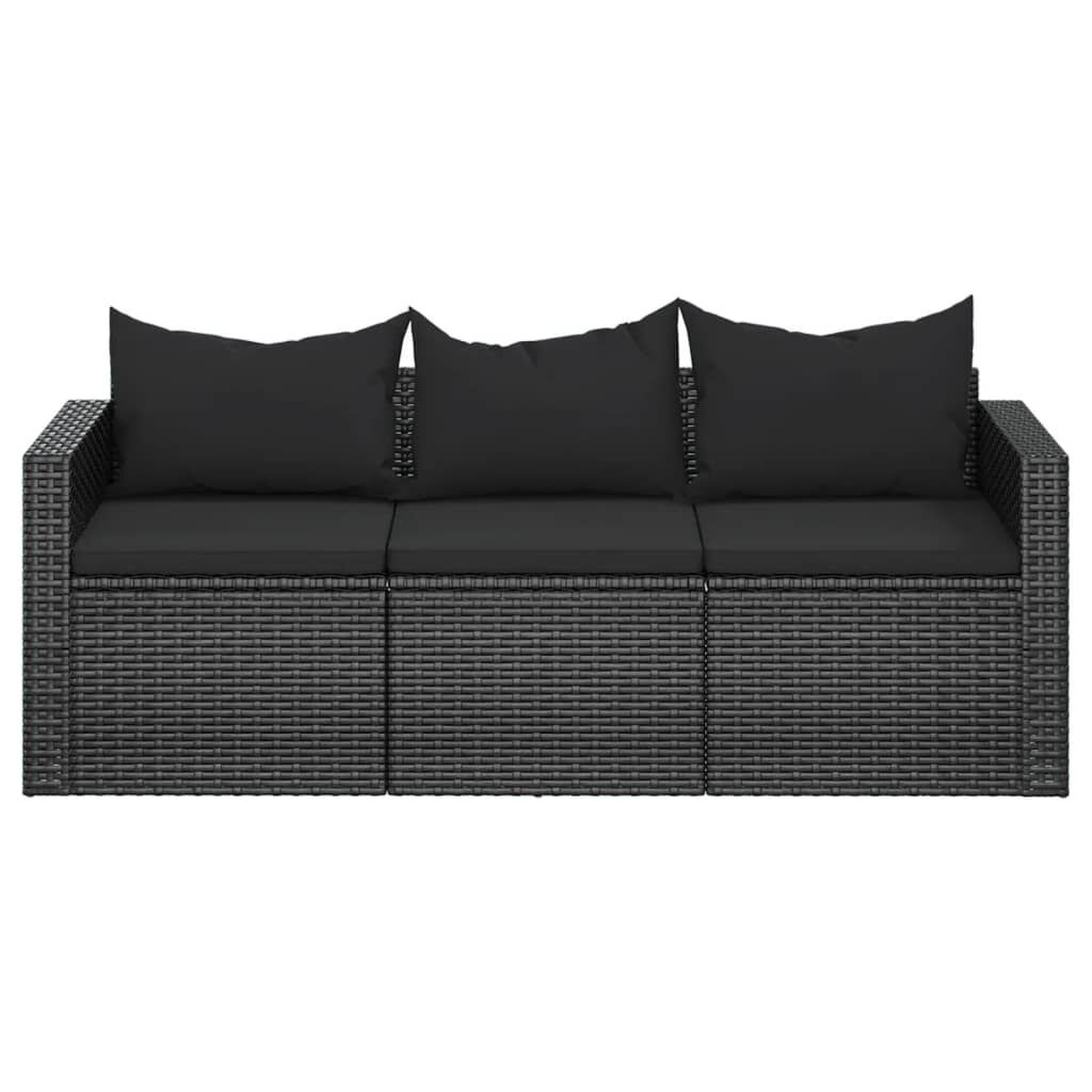 Tuinbank 3-zits Poly Rattan Zwart + Kussens -46%