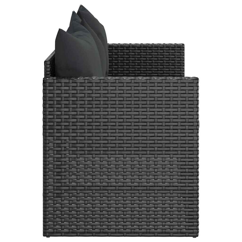 Tuinbank 3-zits Poly Rattan Zwart + Kussens -46%