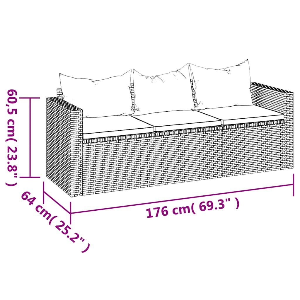 Tuinbank 3-zits Poly Rattan Zwart + Kussens -46%