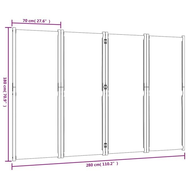 Kamerscherm 4 Panelen Lichtgrijs 280x180cm -40% Korting!