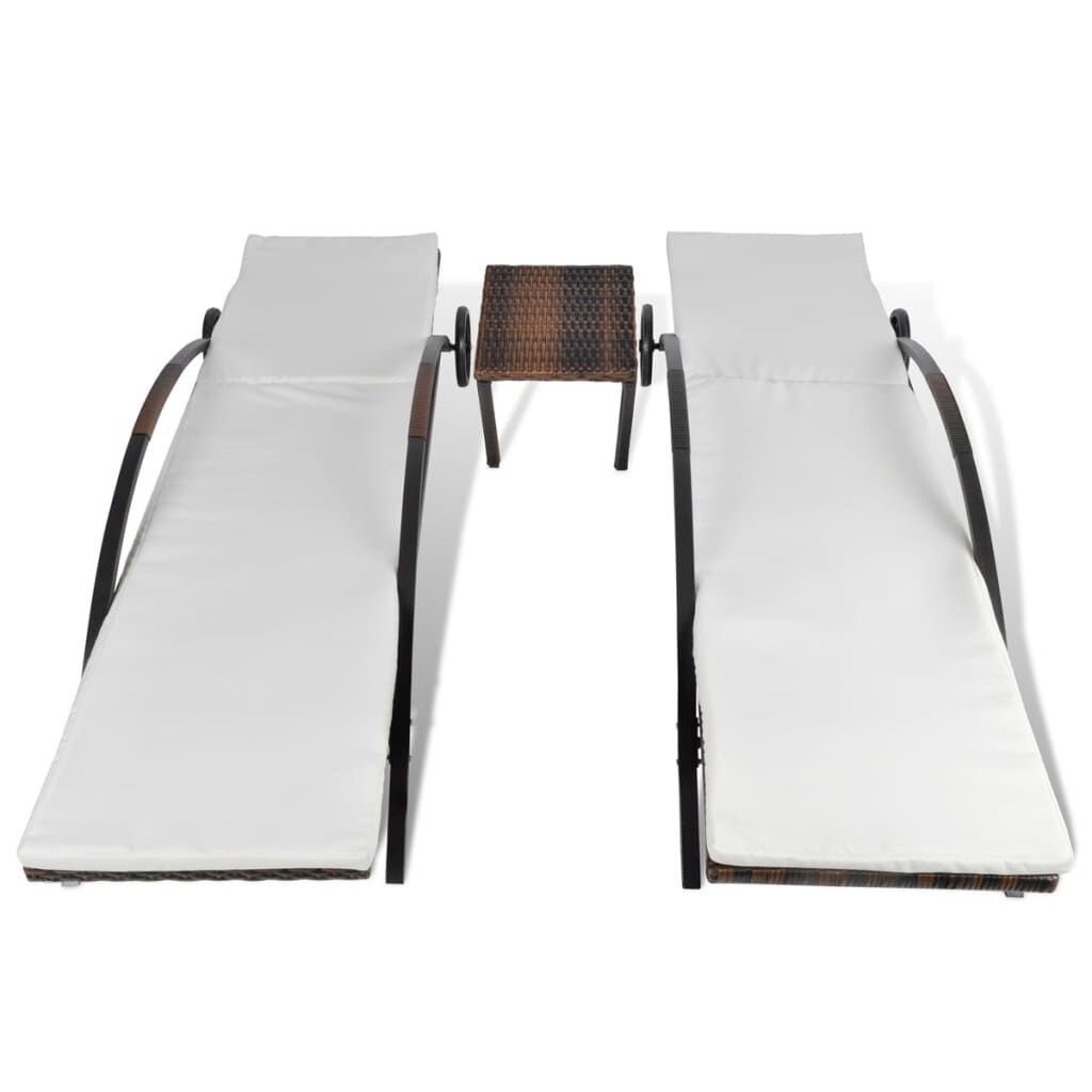 vidaXL Ligbedden met tafel poly rattan bruin