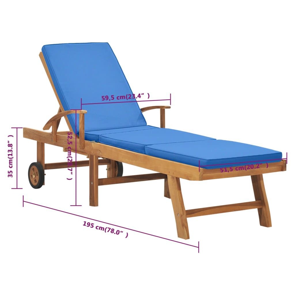 vidaXL Ligbed Teakhout Blauw incl. Kussen -40%! Tuin & Terras