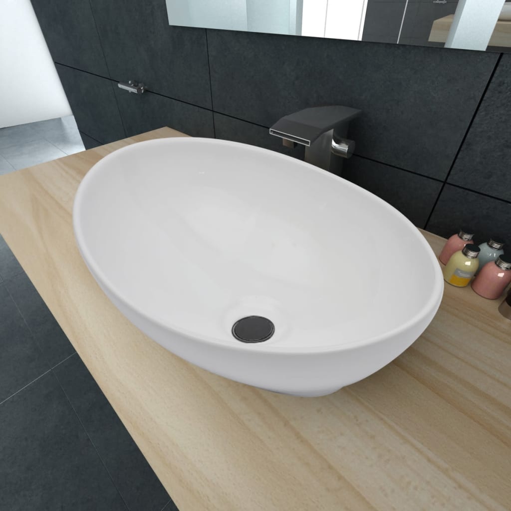 Wastafel Ovaal Keramiek Wit 40x33cm - 35% Korting!