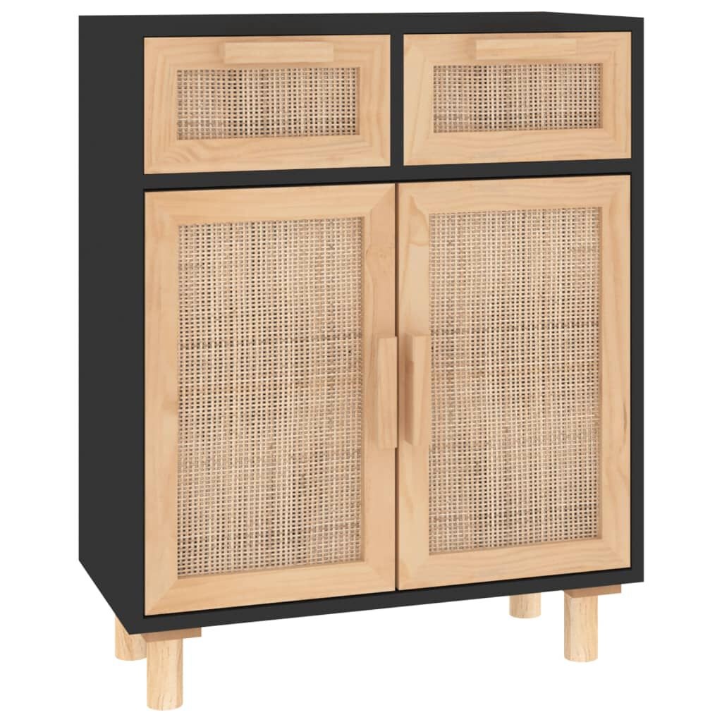 vidaXL Dressoir Zwart Grenen & Rattan -60x30x75cm - 40% Korting!
