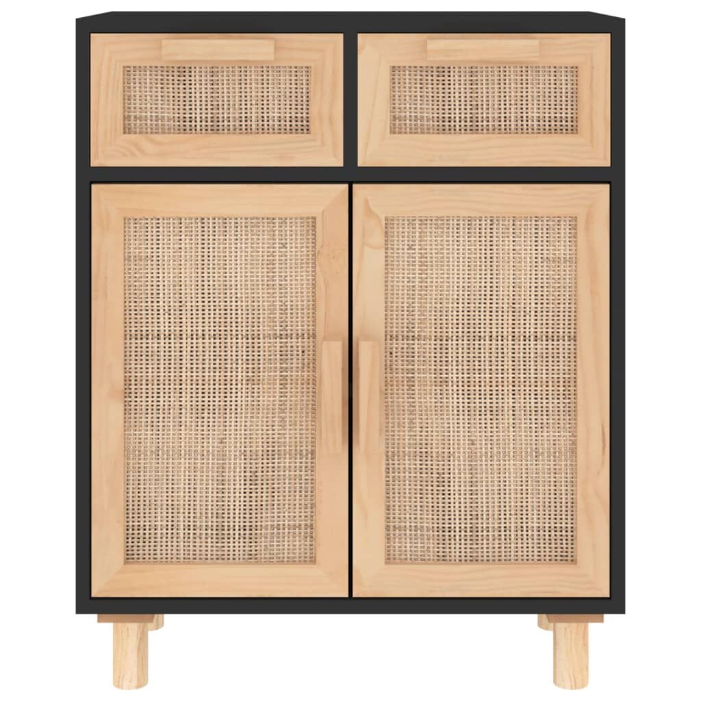 vidaXL Dressoir Zwart Grenen & Rattan -60x30x75cm - 40% Korting!