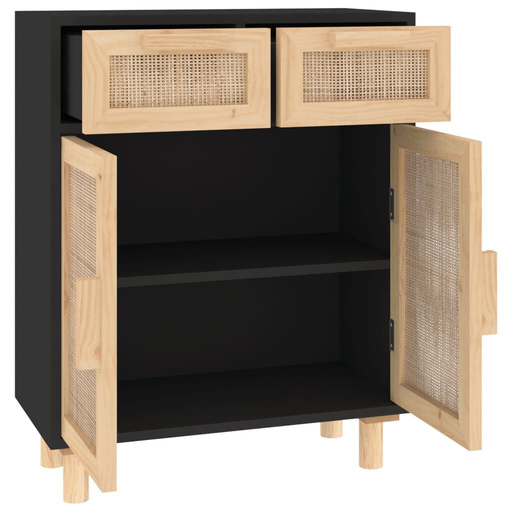 vidaXL Dressoir Zwart Grenen & Rattan -60x30x75cm - 40% Korting!