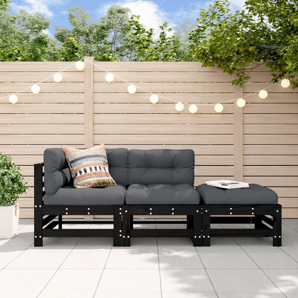 vidaXL Loungeset Grenenhout Zwart - 3-delig - 40% Korting!