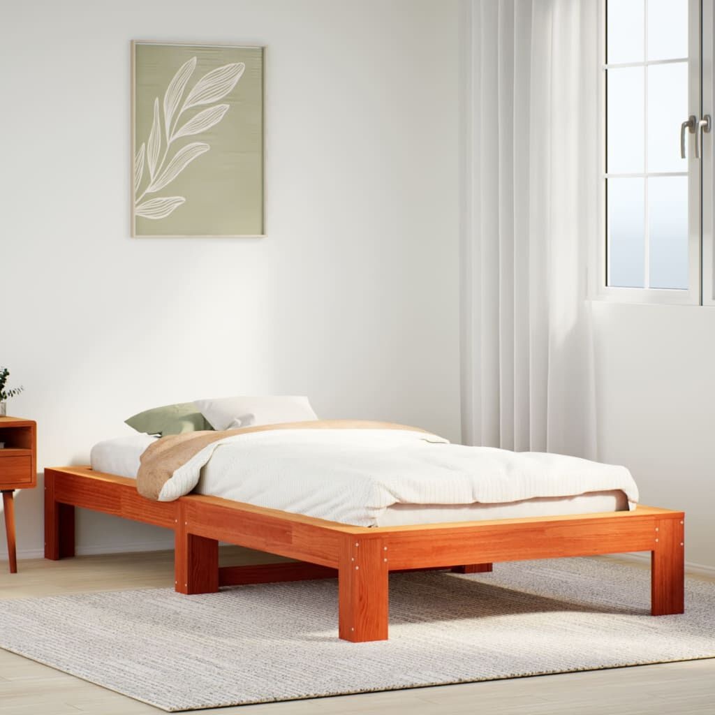 vidaXL Bedframe zonder matras massief grenenhout wasbruin 100x200 cm