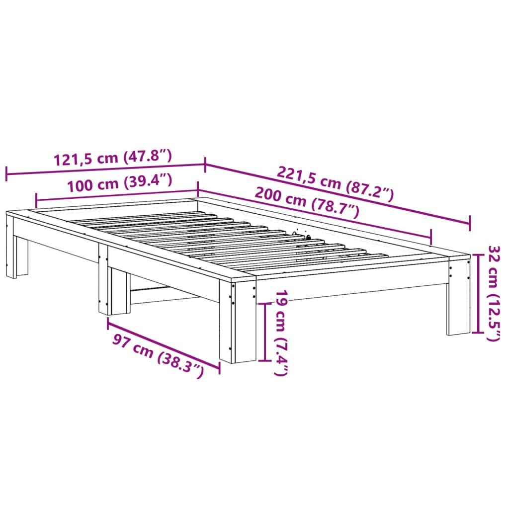 vidaXL Bedframe zonder matras massief grenenhout wasbruin 100x200 cm