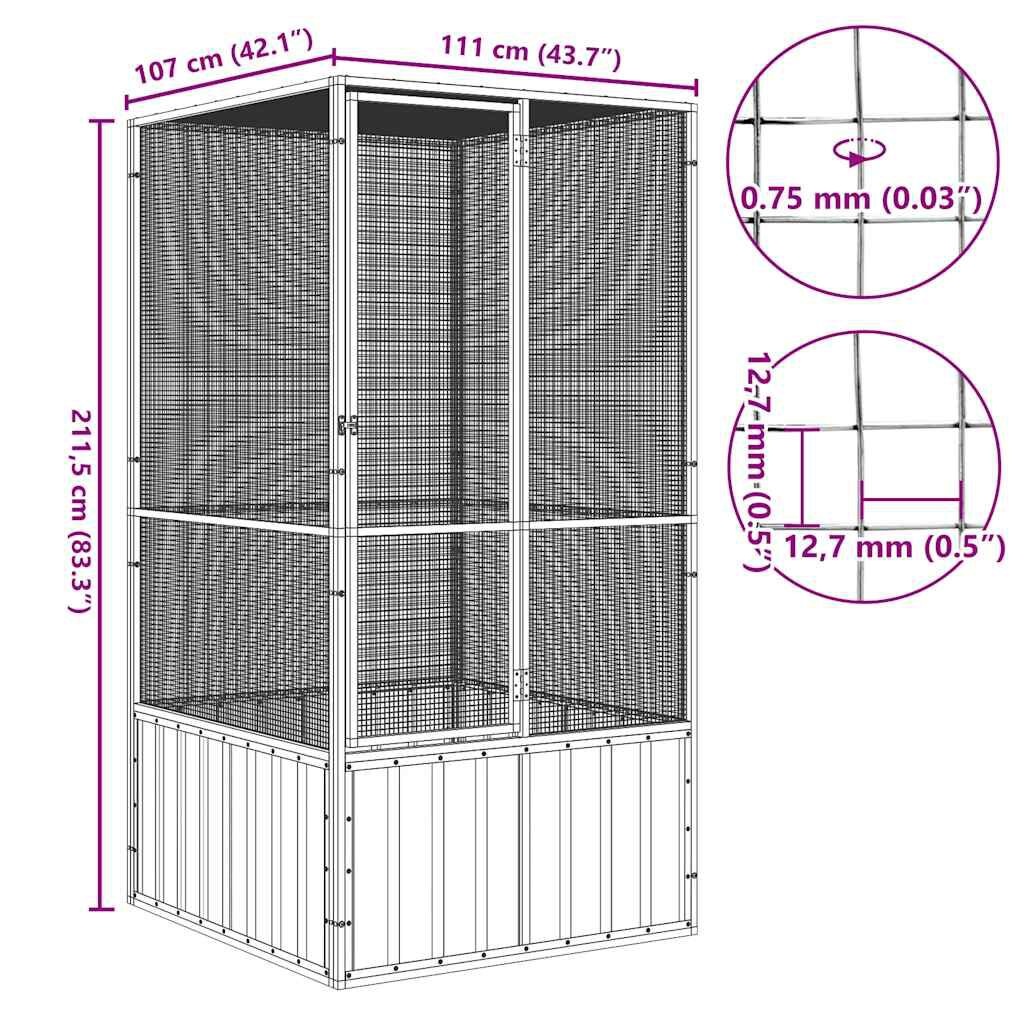 vidaXL Vogelkooi 111x107x211,5 cm gegalvaniseerd staal antracietkleur