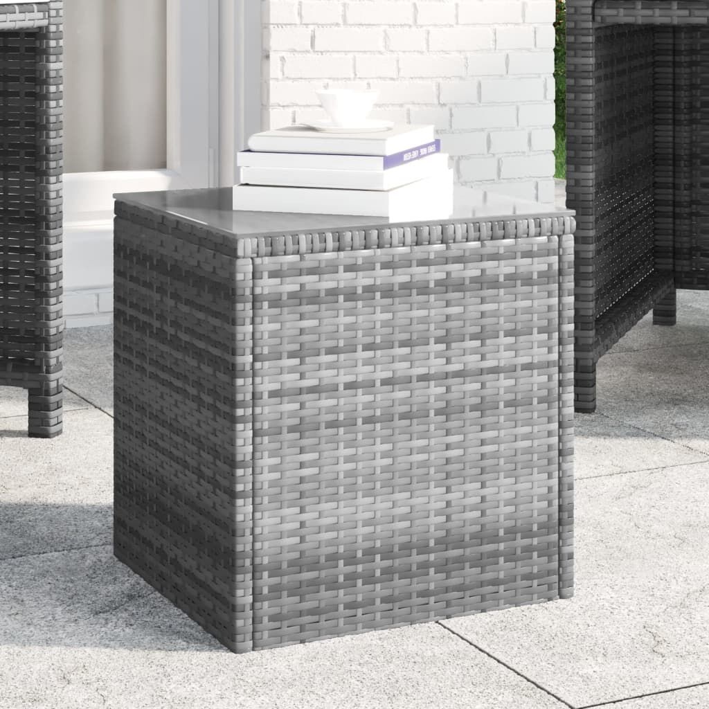 vidaXL Bijzettafel 40x37x40,5 cm poly rattan en gehard glas grijs