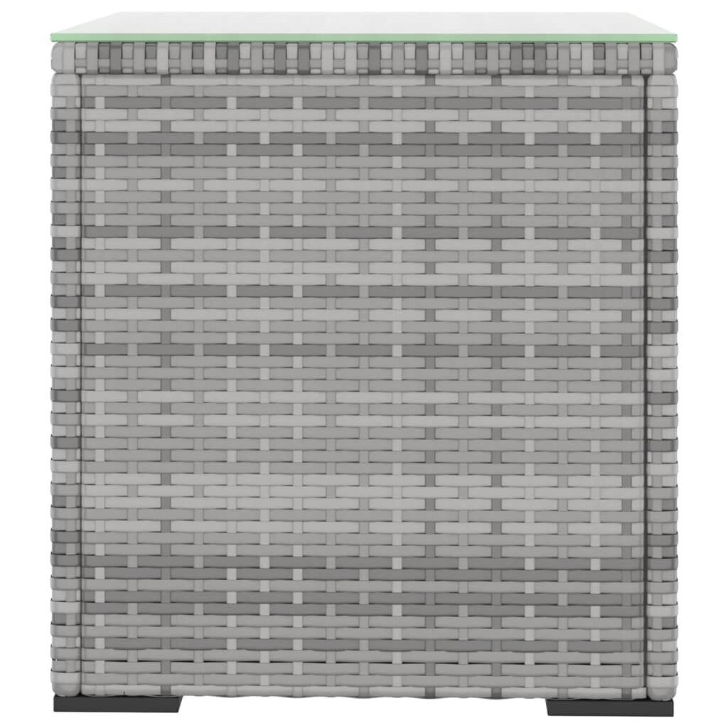 vidaXL Bijzettafel 40x37x40,5 cm poly rattan en gehard glas grijs