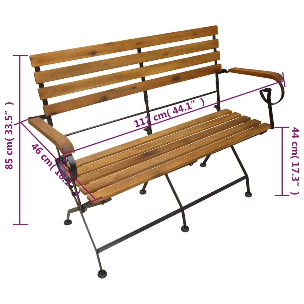 vidaXL Tuinbank inklapbaar 112 cm massief acaciahout