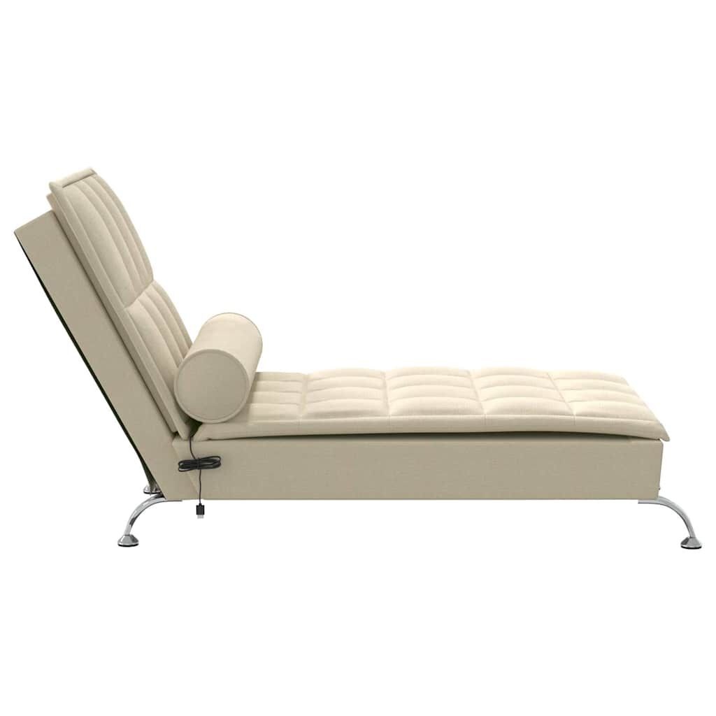 vidaXL Massage chaise longue met bolster stof crèmekleurig