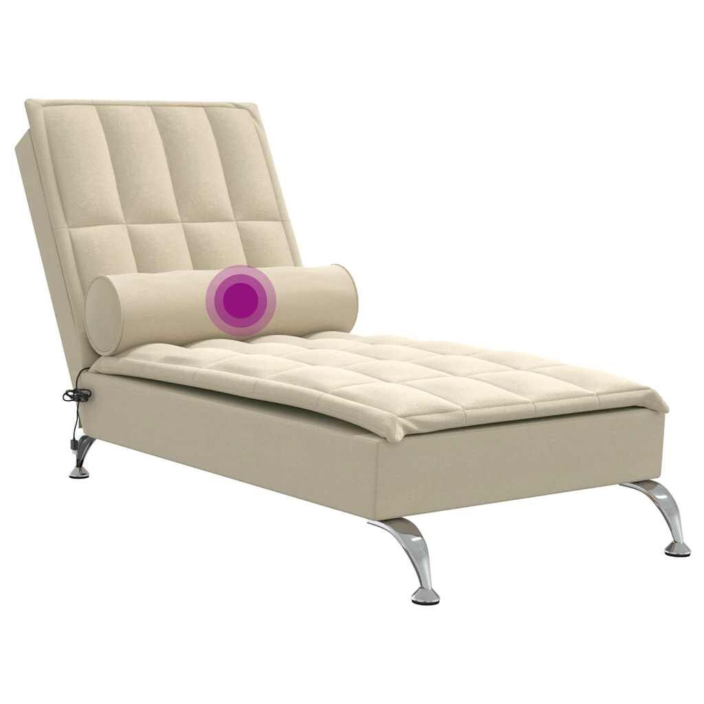 vidaXL Massage chaise longue met bolster stof crèmekleurig