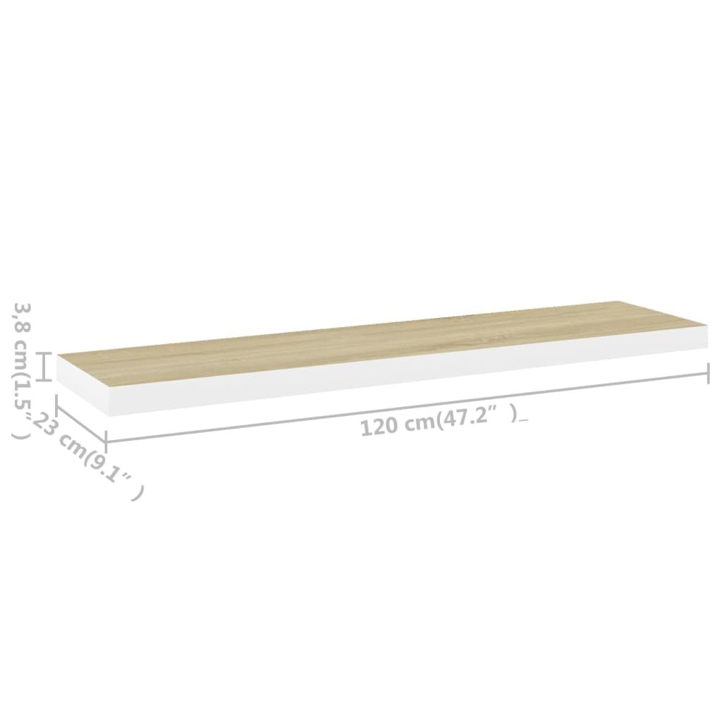 vidaXL Wandschappen zwevend 2 st 120x23,5x3,8 cm MDF eikenkleurig wit