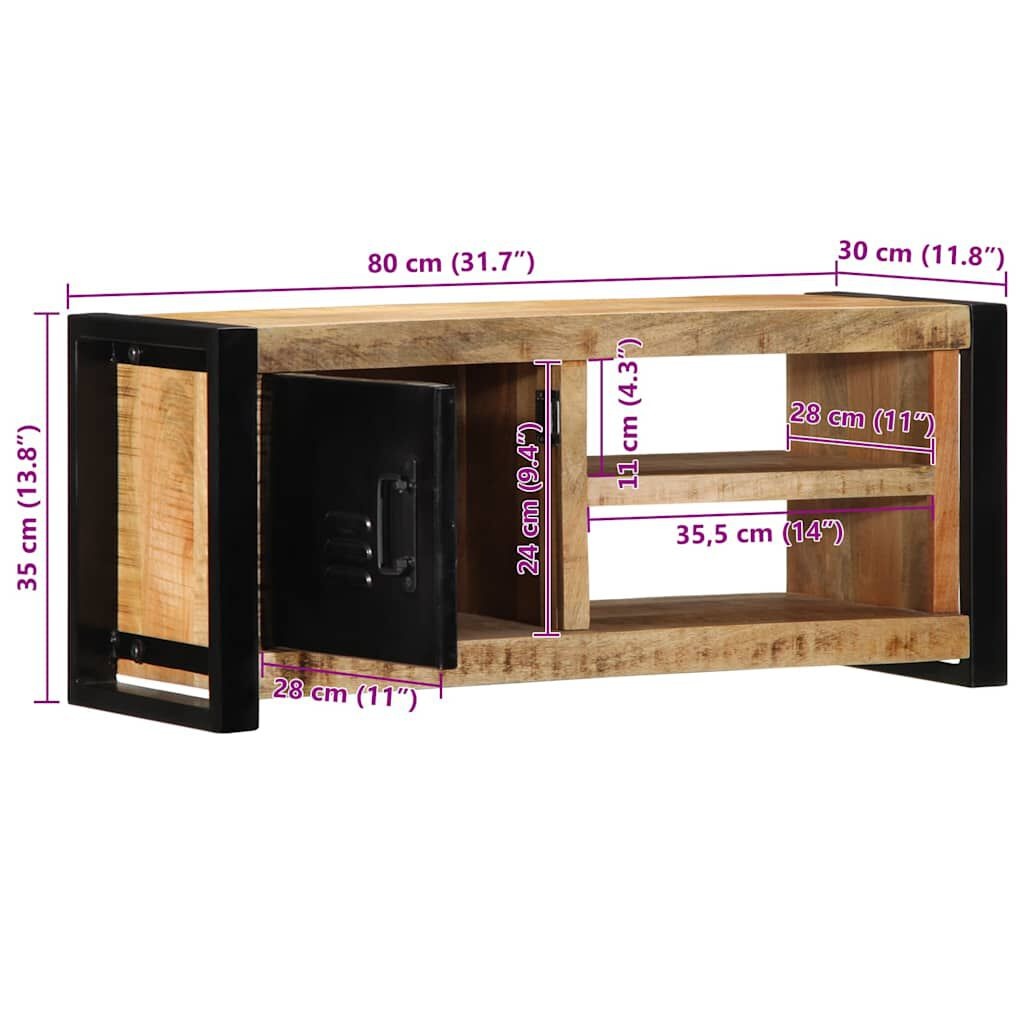 vidaXL Tv-meubel 80x30x35 cm massief ruw mangohout