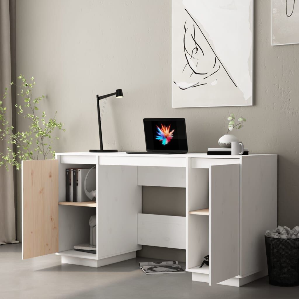 VidaXL Bureau Grenenhout Wit 140cm - 35% Korting!