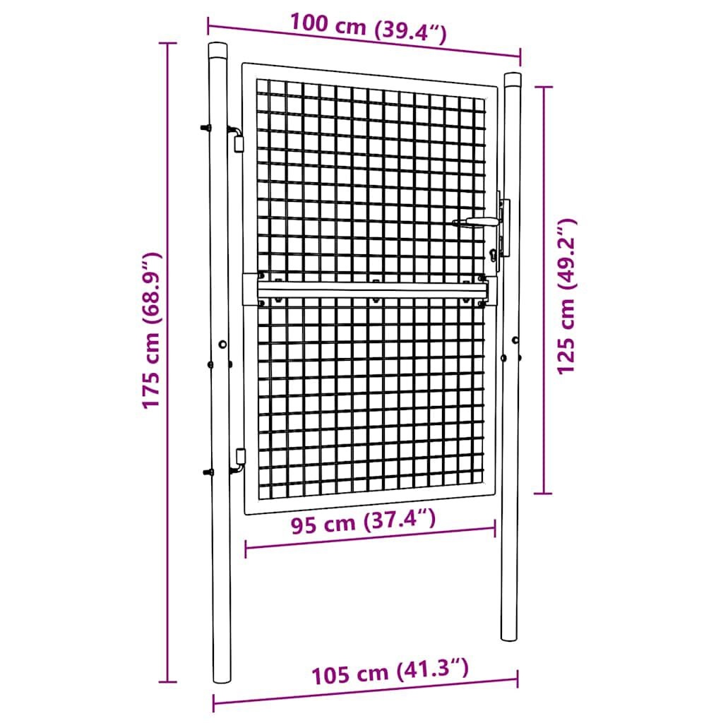 vidaXL Gaaspoort 100x175 cm gegalvaniseerd staal grijs