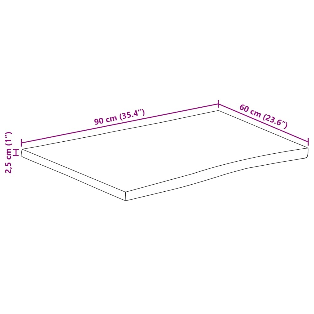 vidaXL Tafelblad rechthoekig natuurlijke rand 90x60x2,5 cm acaciahout