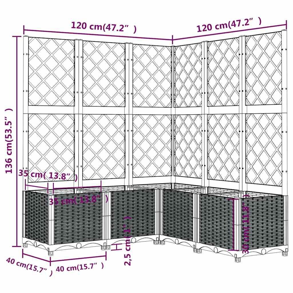 vidaXL Plantenbak met latwerk 120x120x136 cm polypropeen donkergrijs