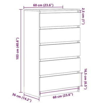 vidaXL Ladekast 60x36x103 cm bewerkt hout wit