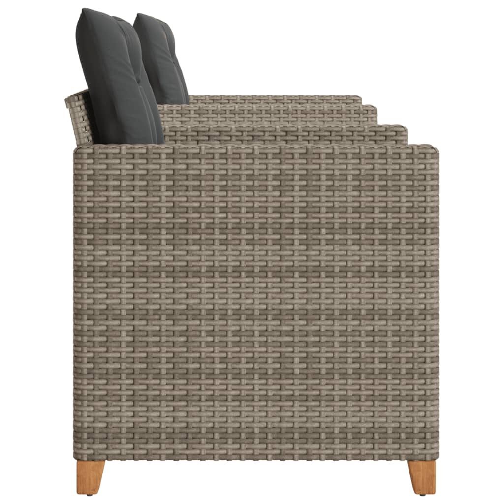 vidaXL 3-delige Bistroset met kussens poly rattan en acaciahout grijs