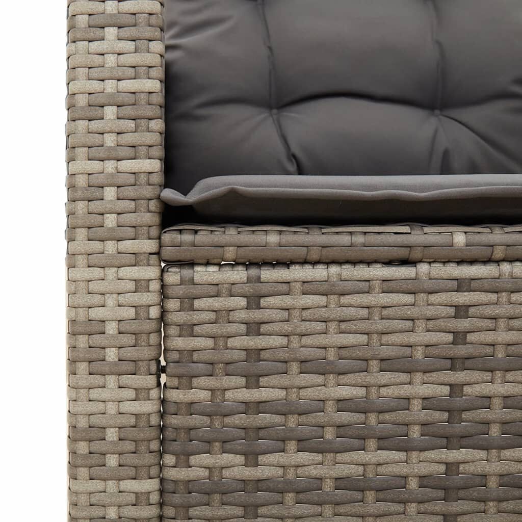 vidaXL 3-delige Bistroset met kussens poly rattan en acaciahout grijs