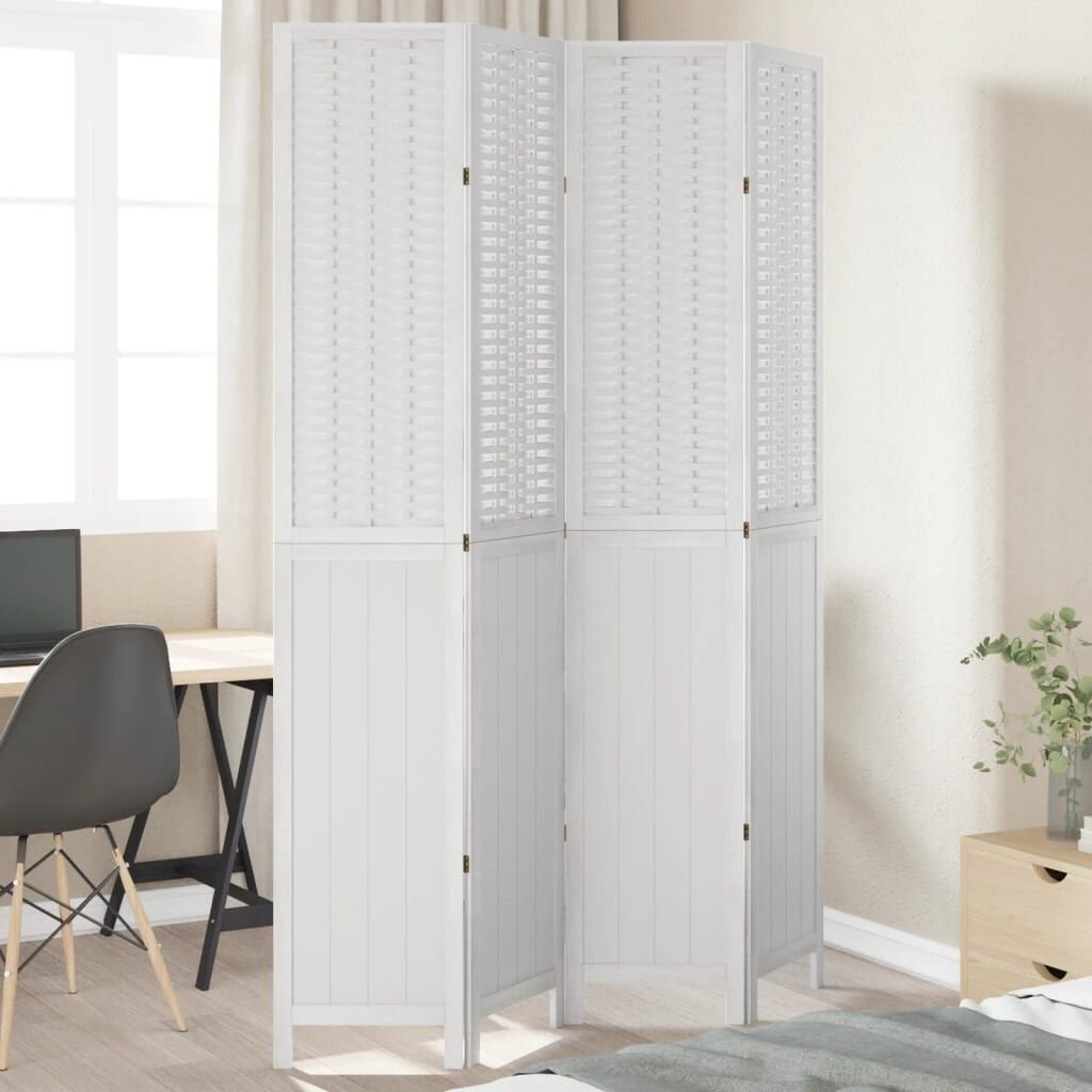vidaXL Kamerscherm met 4 panelen massief paulowniahout wit