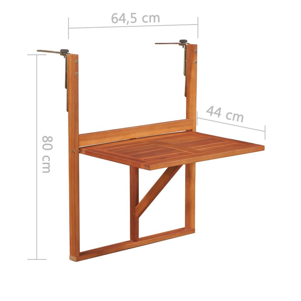vidaXL Balkontafel hangend 64,5x44x80 cm massief acaciahout