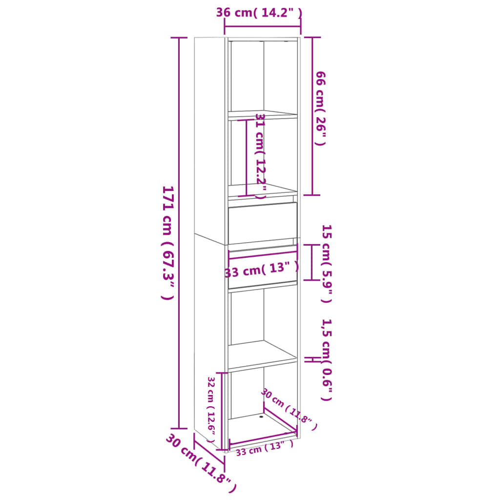 vidaXL Boekenkast 36x30x171 cm bewerkt hout wit