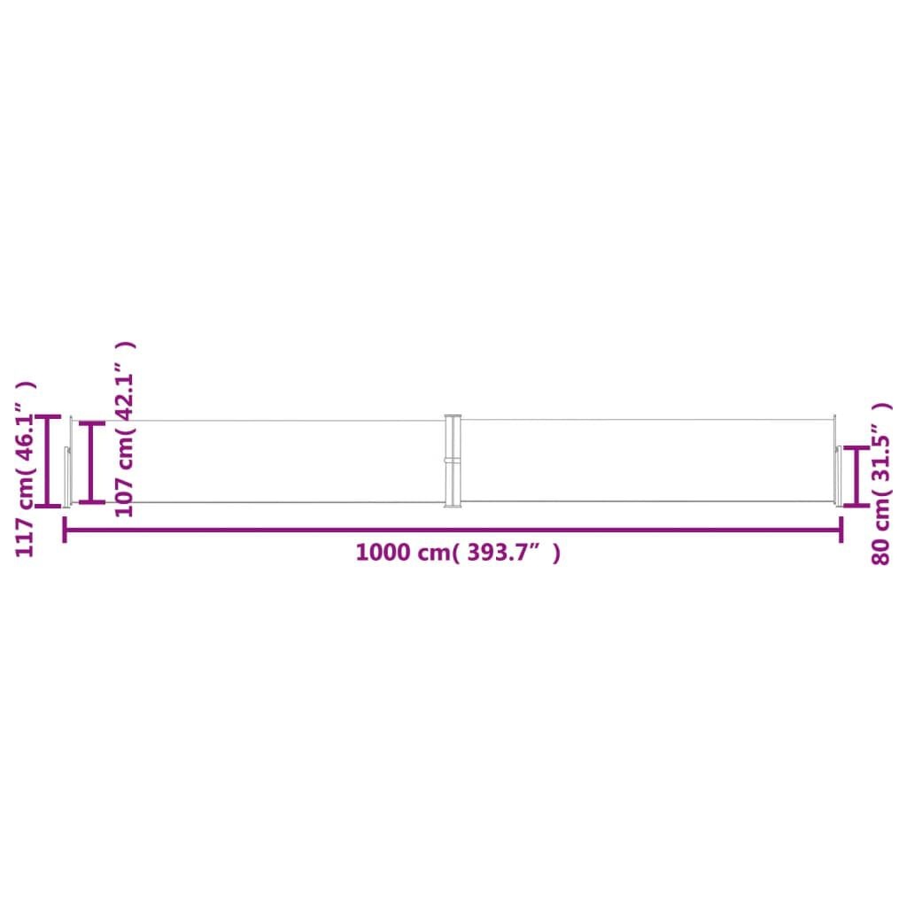 vidaXL Windscherm uittrekbaar 200x1000 cm crèmekleurig