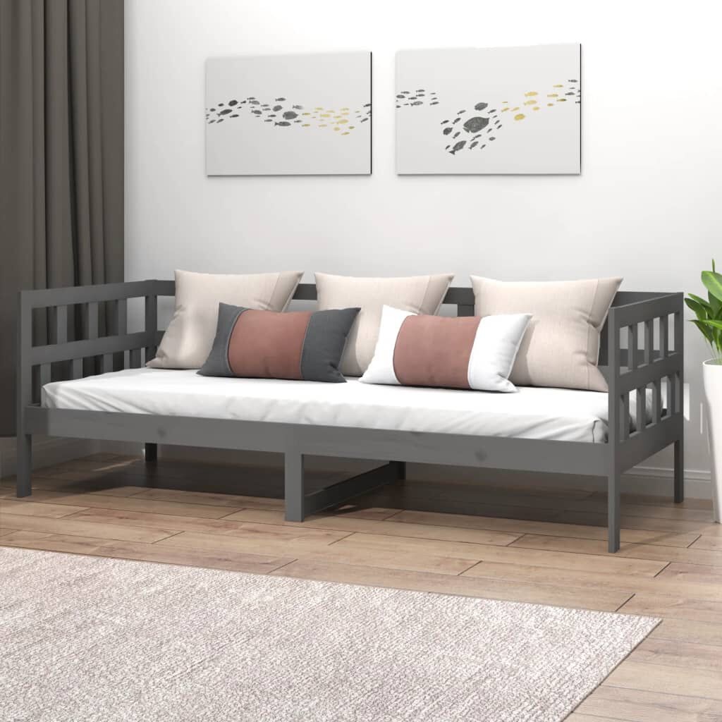 vidaXL Slaapbank massief grenenhout grijs 80x200 cm
