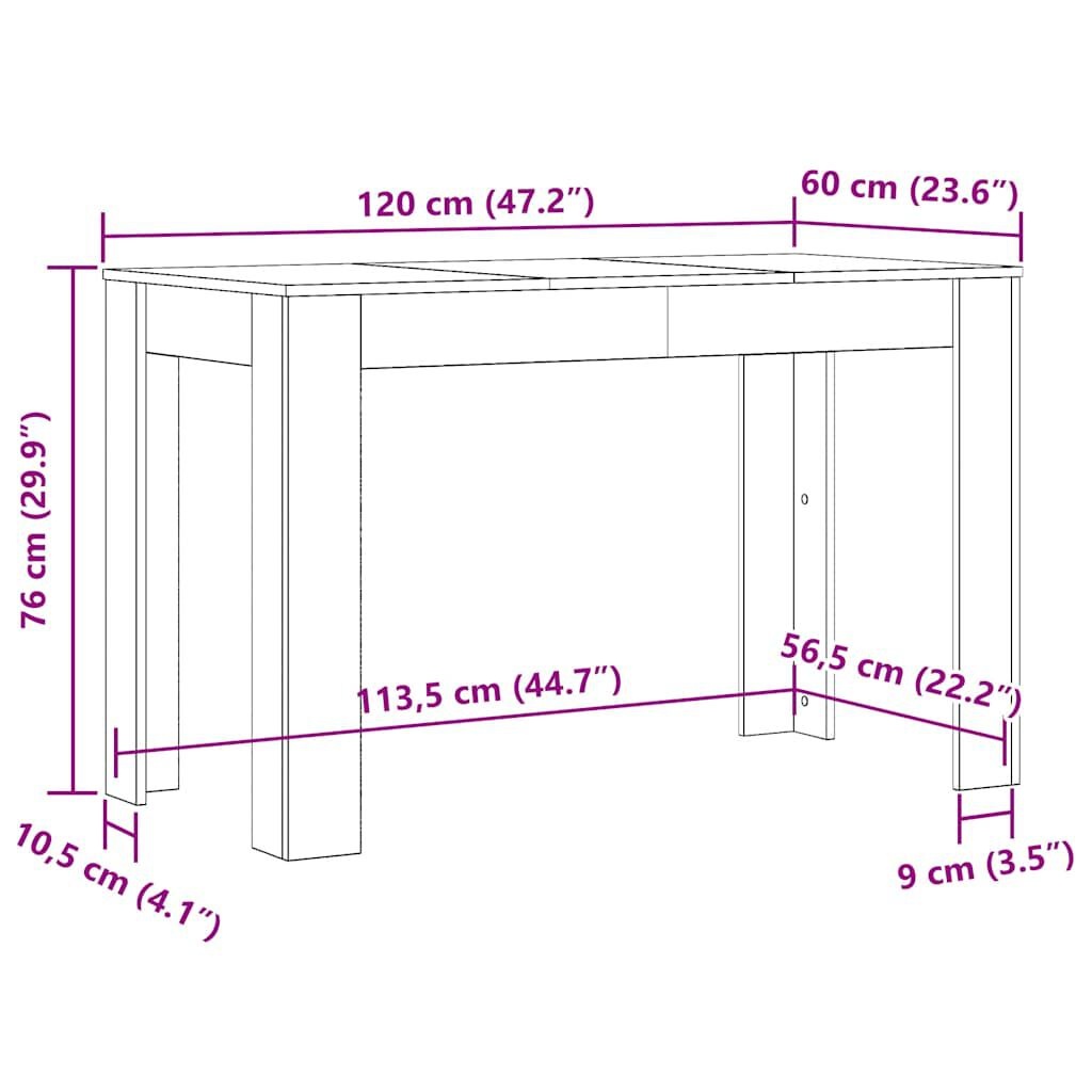 vidaXL Eettafel 120x60x76 cm bewerkt hout grijs sonoma eikenkleurig