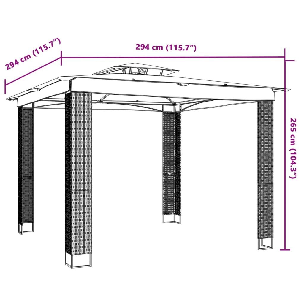 vidaXL Prieel met dubbel dak 2,94x2,94 m staal antracietkleurig